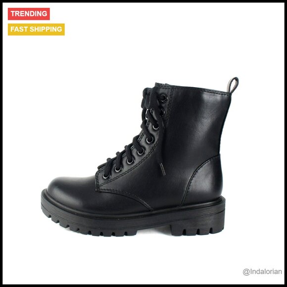 Lug Sole Combat Ankle Booties Lace Up Side Zipper Chunky Retro Y2K